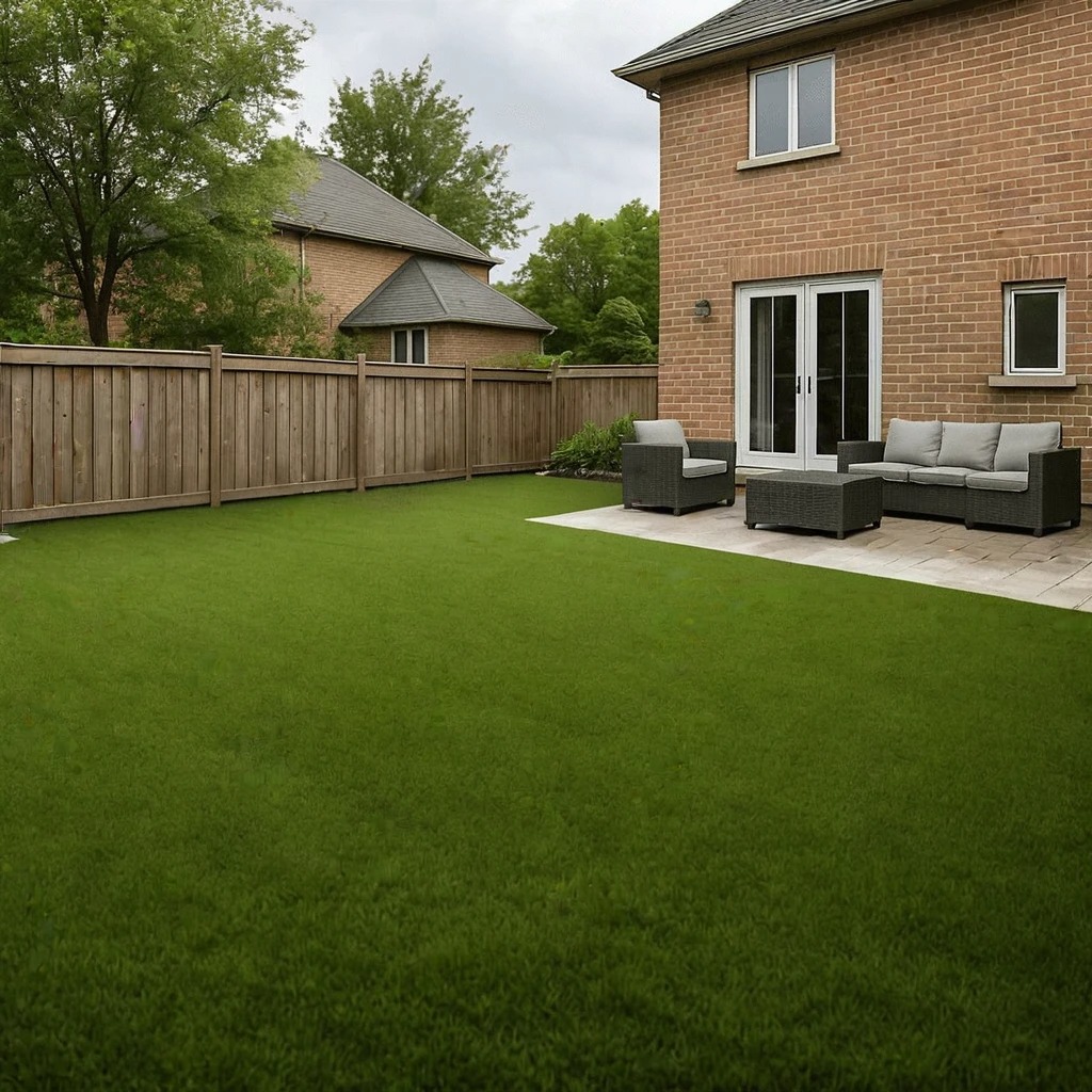 Same backyard after ActiveTurf installation, finished green lawn